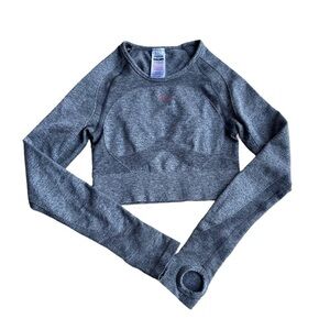 Gymshark Flex Sports Charcoal Long Sleeves Crop Activewear Top US S